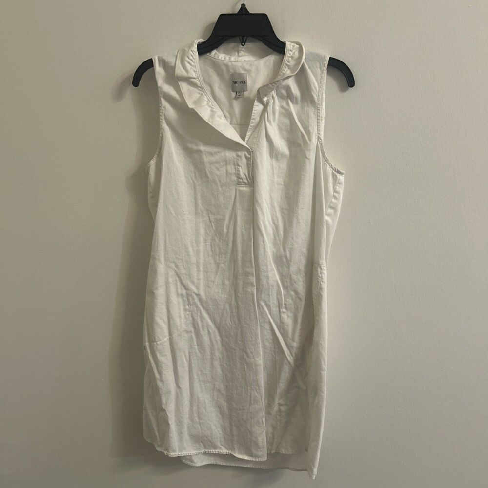 Nic + Zoe Women’s White Sleeveless Collared Shirt Dress w/ Pockets Size M